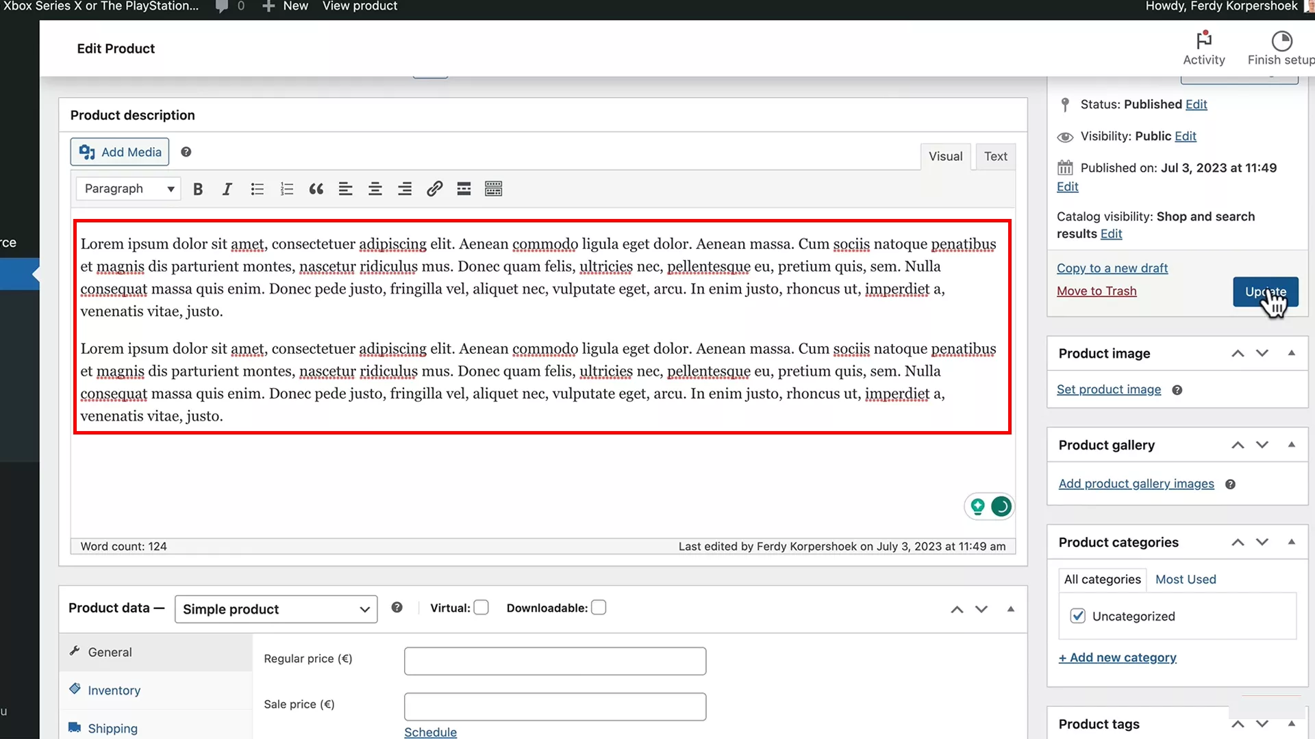 product description WooCommerce
