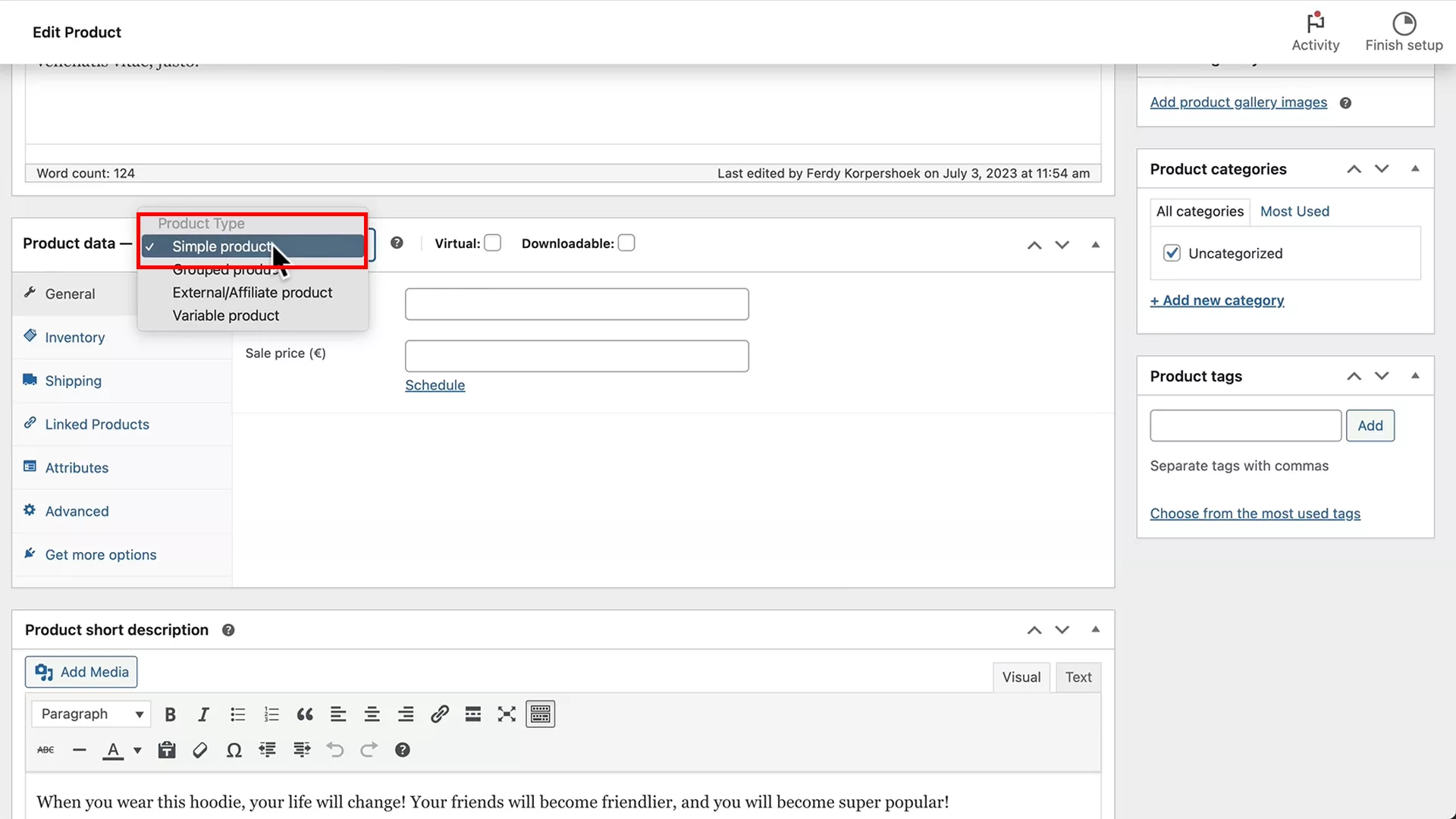 adding a simple product on WooCommerce