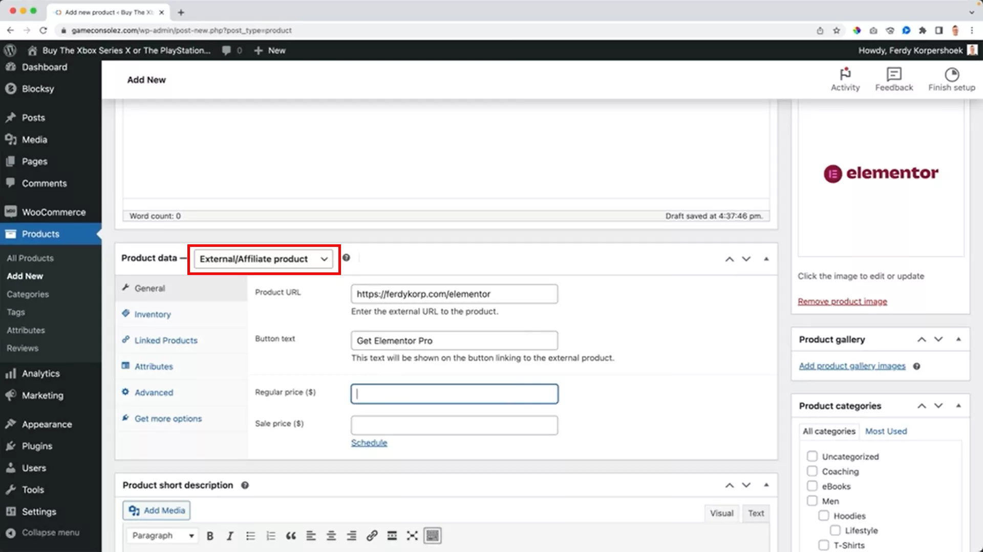 Adding an affiliate product on WooCommerce