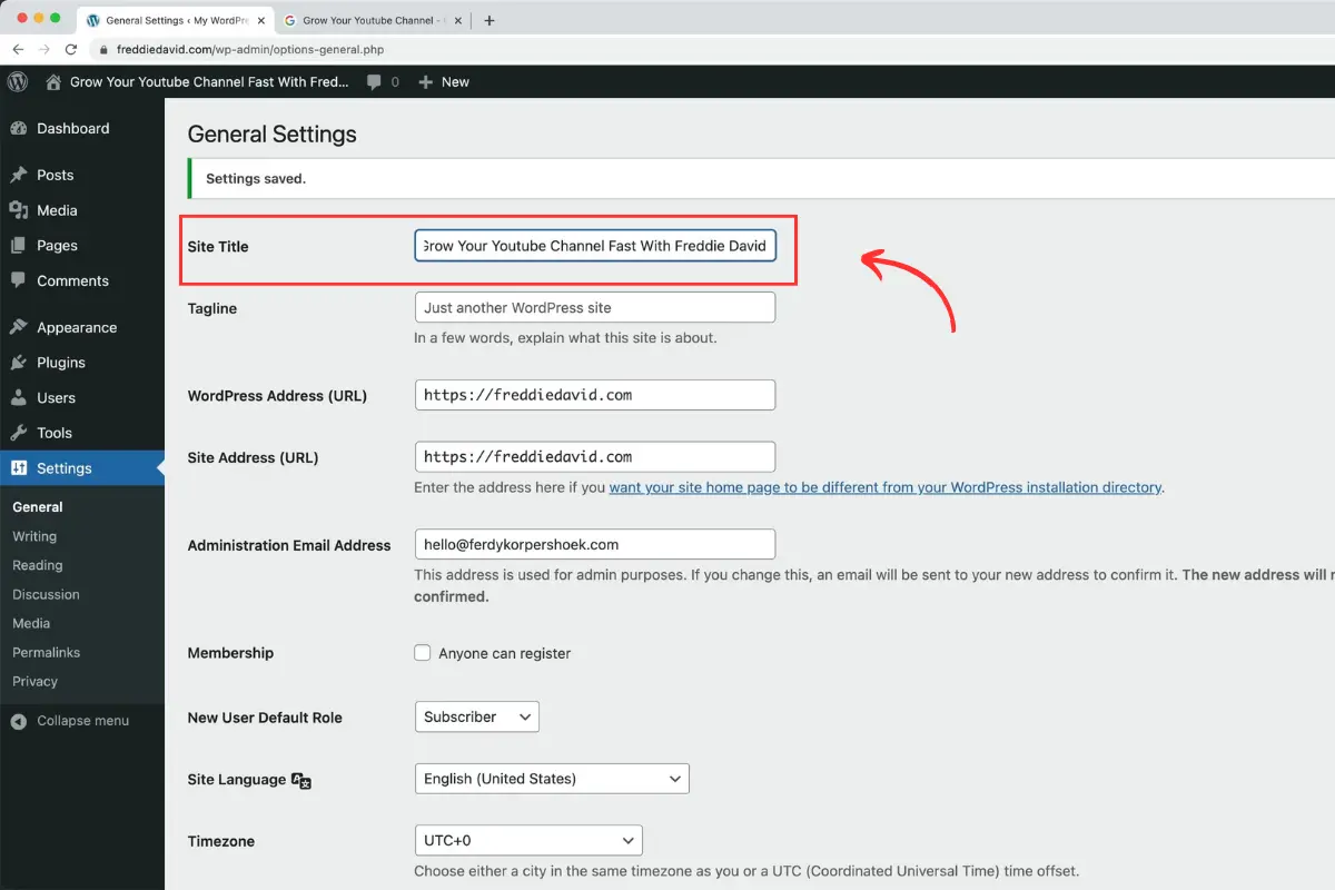 setting your site title on WordPress